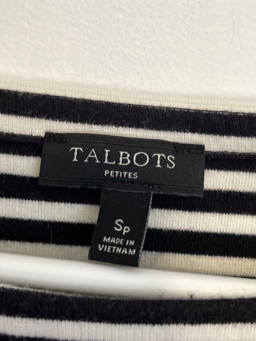 TALBOTS Bateau Neck Striped Tunic Black White Long Sleeve Cotton PETITE Small PS - Picture 6 of 15